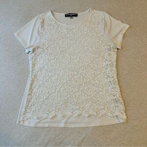 Karl Lagerfeld Floral Lace Short Sleeve Top - Cream